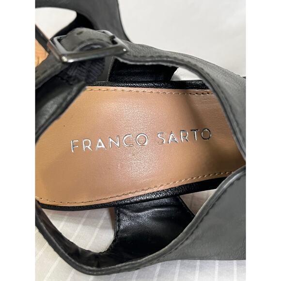 Franco Sarto Black Leather Peep Toe Cork Wedge Sandal Reg Size 6.5 - Picture 8 of 8